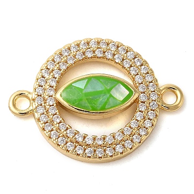 Rack Plating Brass Micro Pave Clear Cubic Zirconia Ring with Horse Eye Connector Charms KK-K385-98G-03-1