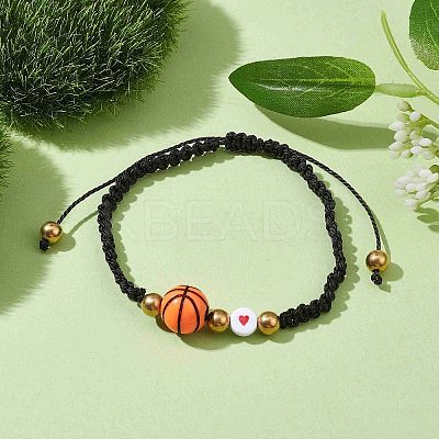 Sport Theme Acylic & Alloy Braided Bead Bracelet BJEW-JB10122-04-1