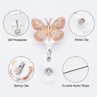 5 Pcs 5 Colors Butterfly Rhinestone Badge Reel AJEW-CA0001-27-1