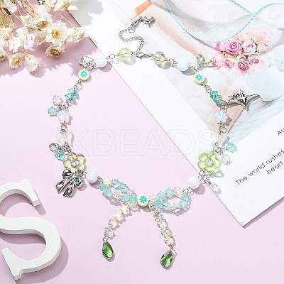 Alloy Bowknot & Dog & Star Pendant Necklace NJEW-FZ00006-1