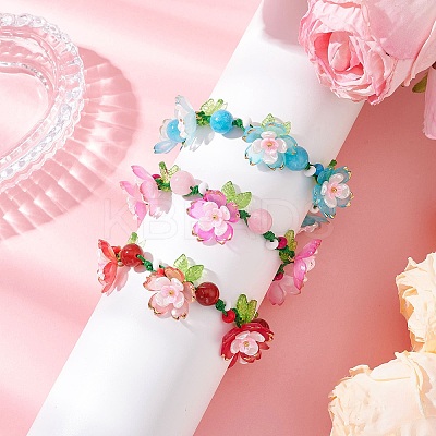 3Pcs Floral Acrylic Beads Braided Bead Bracelets for Women BJEW-MZ00184-1