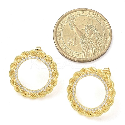 Brass Micro Pave Clear Cubic Zirconia Stud Earrings EJEW-C122-08G-1