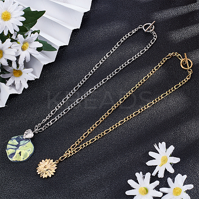 4Pcs 2 Colors 304 Stainless Steel Figaro Chains Necklace NJEW-UN0001-33-1