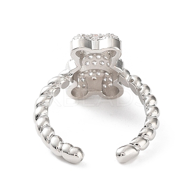 Bear Rack Plating Brass Micro Pave Clear Cubic Zirconia Open Rings RJEW-D020-03P-1