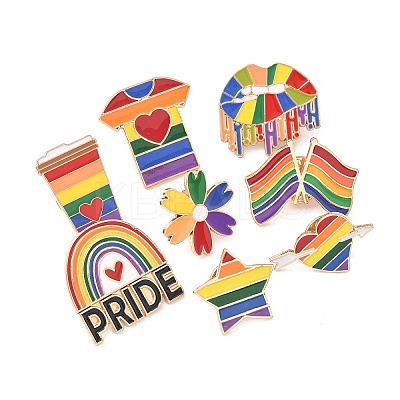8Pcs 8 Styles Pride Rainbow Theme Enamel Pins JEWB-FP0001-03-1