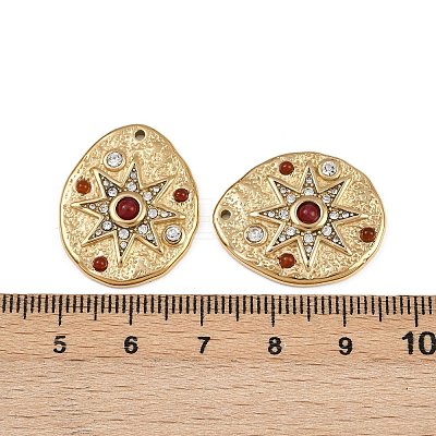 304 Stainless Steel Crystal Rhinestone & Natural Carnelian(Mixed Dyed and Undyed) Pendants STAS-F322-14G-02-1