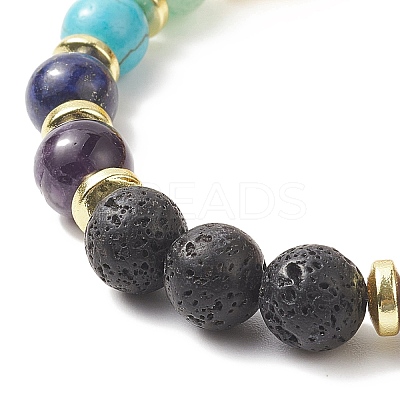 Dyed Natural & Synthetic Mixed Gemstone & Brass Virgin Mary Beaded Stretch Bracelet BJEW-JB09321-1