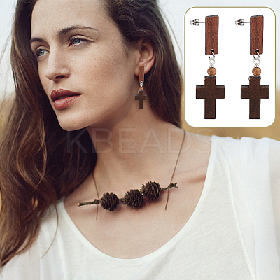 15 Pair Walnut Wood Stud Earring Findings STAS-UN0055-14B-1