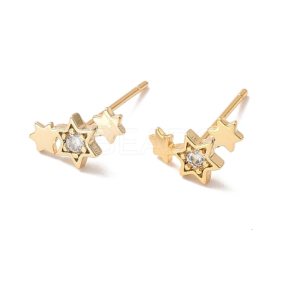 Clear Cubic Zirconia Triple Star Stud Earrings X-EJEW-P199-22G-1