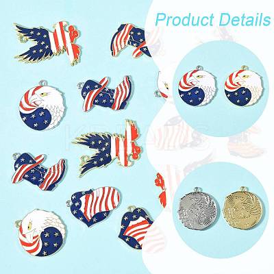 16Pcs 8 Styles Independence Day Alloy Enamel Pendants ENAM-FS0003-94-1