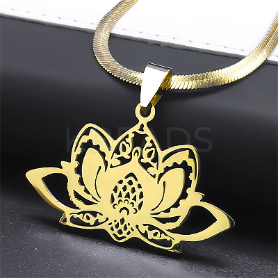 201 Stainless Steel Chakra Lotus Flower Hollow Pendant Necklaces LS-NJEW-K283-29G-1