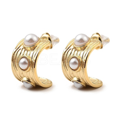 Real 18K Gold Plated 304 Stainless Steel Arch Stud Earrings with Resin Beaded EJEW-G358-01G-02-1