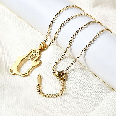 304 Stainless Steel Laser Cut Penguin Pendant Necklaces for Women Men NJEW-Q032-01D-G-1