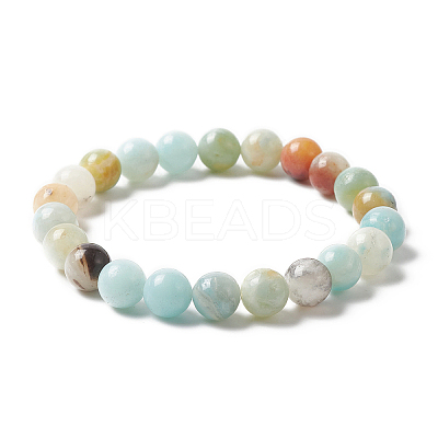 Natural Flower Amazonite Round Beaded Stretch Bracelet BJEW-JB03683-03-1