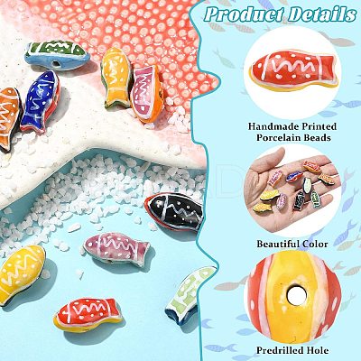 10Pcs 10 Colors Handmade Printed Porcelain Beads PORC-CJ0001-22-1