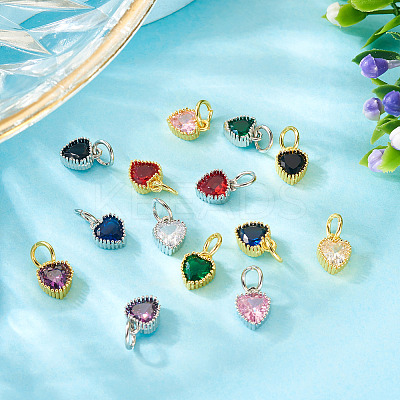 14Pcs 14 Colors Brass Pave Cubic Zirconia Pendants KK-TA0002-08-1