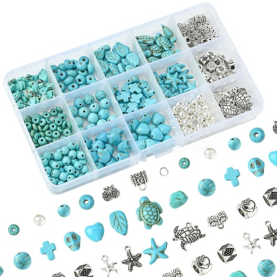 DIY Mixed Shapes Synthetic Turquoise Beads Bracelets Making Kits DIY-FS0007-53-1