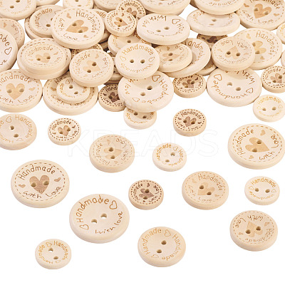 120Pcs 6 Styles Wooden Buttons BUTT-TA0001-33-1