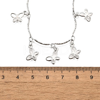 304 Stainless Steel Textured Link Bar Butterfly Charm Tassel Necklaces NJEW-R023-03P-1