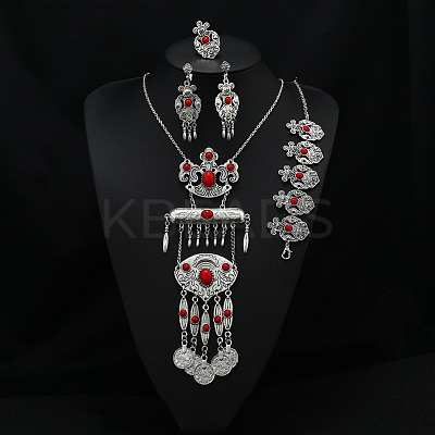 Oval Alloy with Resin Pendant Necklace & Stud Dangle Earring & Link Bracelet & Ring FS-WGB1F06-03-1
