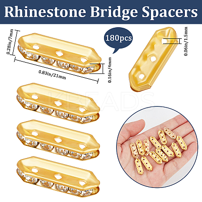 180Pcs 3-Hole Iron Grade A Rhinestone Bridge Spacers RB-BBC0001-04G-1