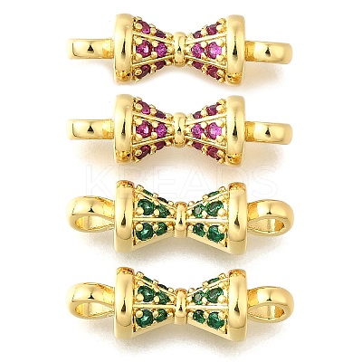4Pcs 2 Colors Brass Micro Pave Orchid & Green Cubic Zirconia Connector Charm KK-XCP0001-08G-1