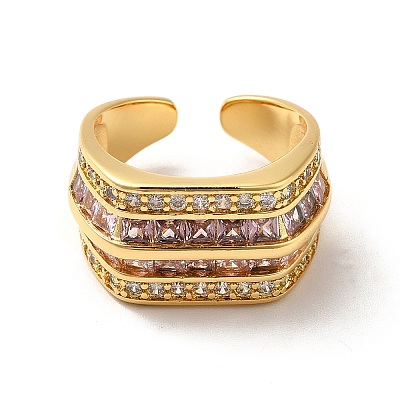 Cubic Zirconia Multi Line Open Cuff Ring RJEW-C041-10G-1