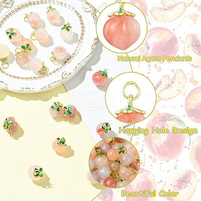 10Pcs 2 Styles Natural Agate Peach Charms KK-CJ0003-24-1