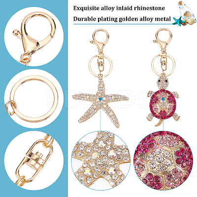 2Pcs 2 Style Colorful Full Rhinestones Pendant Keychain KEYC-WR0001-37-1