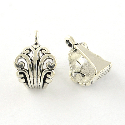Flower Tibetan Style Alloy Tube Bails X-TIBE-Q046-04AS-LF-1
