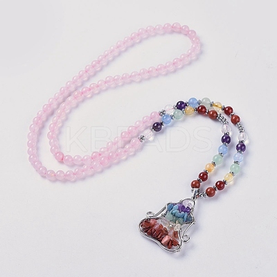 Natural Rose Quartz Pendant Necklaces NJEW-I109-B06-1