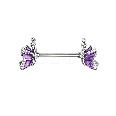 Brass Enamel with Crystal Rhinestone Purple Butterlfy Barbell Nipple Rings FS-WGE2017-10-1