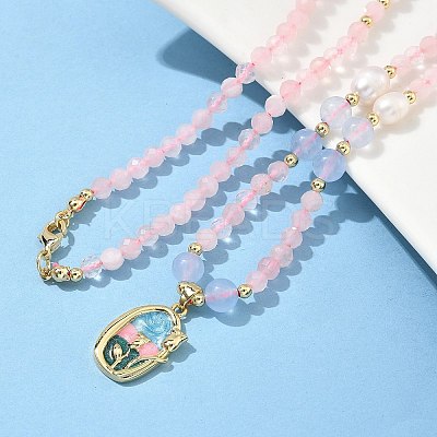 Natural Rose Quartz Pendant Necklaces for Women NJEW-G165-01D-G-1