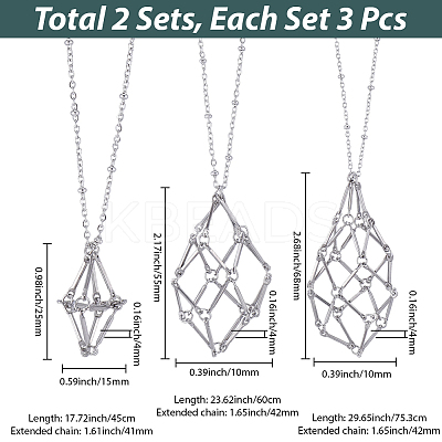 6Pcs 2 Styles Stainless Steel Braided Chain Macrame Pouch Empty Stone Holder Pendant Necklace Making NJEW-SC0001-46-1