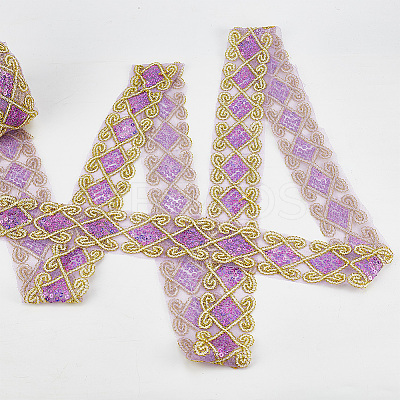10 Yards Polyester Lace Ribbon with Paillette OCOR-WH0090-050B-1