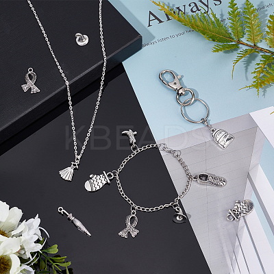 64Pcs 8 Styles Tibetan Style Alloy Pendants PALLOY-SC0003-36AS-1