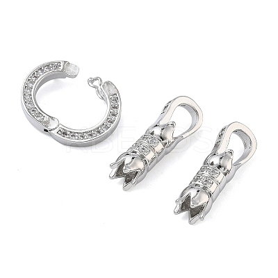 Ring Brass Micro Pave Clear Cubic Zirconia Fold Over Clasps KK-Z143-12P-1