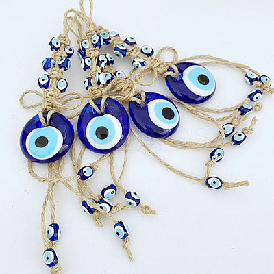 Flat Round with Evil Eye Glass Pendant Decorations EVIL-PW0002-07-1