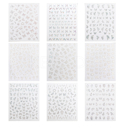 9 Sheets 9 Colors Laser Silver Nail Decals Stickers MRMJ-OC0003-63-1
