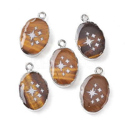 Natural Tiger Eye Oval Pendants G-C102-07P-06-1