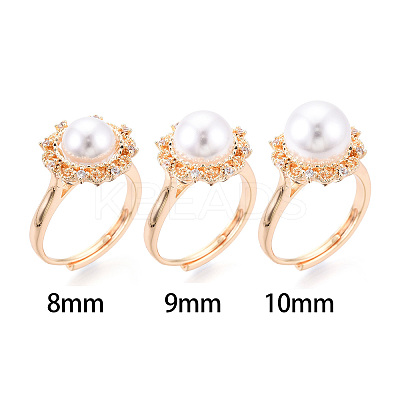 Flower Shape Brass Micro Pave Clear Cubic Zirconia Adjustable Ring Settings KK-T076-45G-1