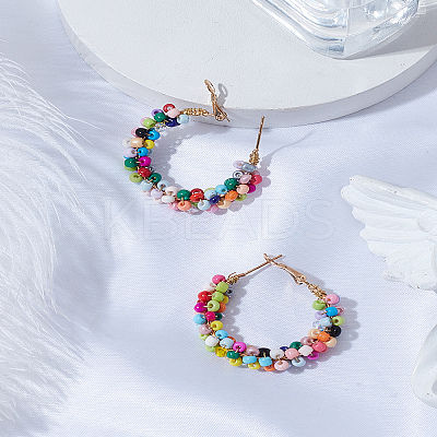 1 Pair Alloy Glass Seed Beads Hoop Earrings EJEW-LP0003-65A-1