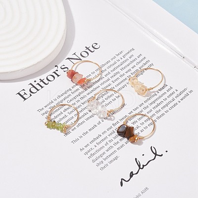 Natural Gemstone Chips Beaded Finger Rings RJEW-JR00512-1