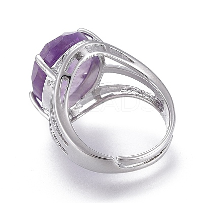 Adjustable Faceted Natural Amethyst Finger Rings RJEW-I068-B09-1-1