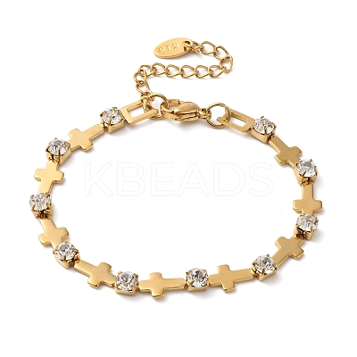 304 Stainless Steel Pave Clear Cubic Zirconia Link Bracelets LS-BJEW-C076-01A-G-1