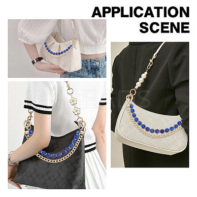 2Pcs 2 Styles 14mm Blue Round Resin Imitation Gemstone Beaded Bag Decorative Chains & Iron Curb Chain Short Bag Straps Sets PURS-AR0001-05-1
