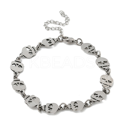 304 Stainless Steel Skull Link Bracelets for Men & Women BJEW-D042-25P-1