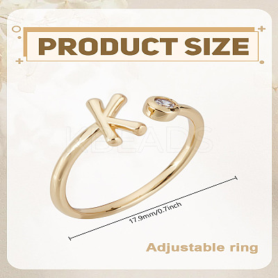 1Pc Brass Micro Pave Clear Cubic Zirconia Open Cuff Rings for Women RJEW-LP0002-37K-1