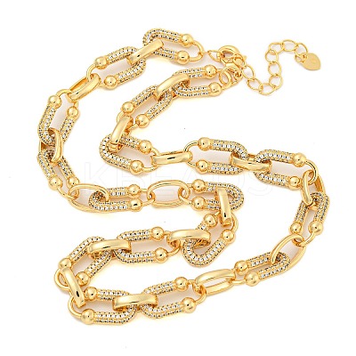 Rack Plating Brass Pave Clear Cubic Zirconia Oval Link Chain Necklaces NJEW-Q345-02G-1