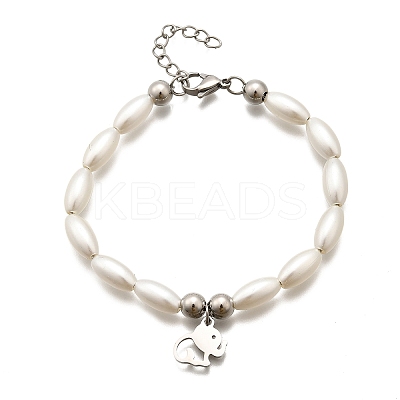 304 Stainless Steel Elephant Charm Bracelets for Women BJEW-C098-13P-1